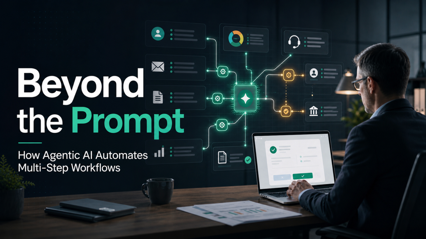 Agentic AI workflow automation connecting business apps, data, and human review steps